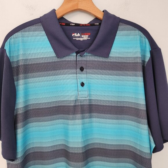 Fila Sport Polo Shirt Golf Blue Geometric Performance Stretch Mens XL EUC - Picture 4 of 10